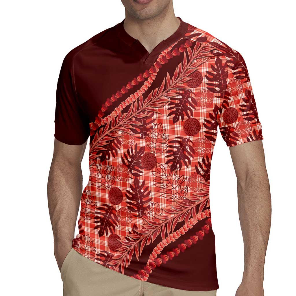 Hawaii Breadfruit Palaka Rugby Jersey Ulaula Maile Lei - Polynesian Pride