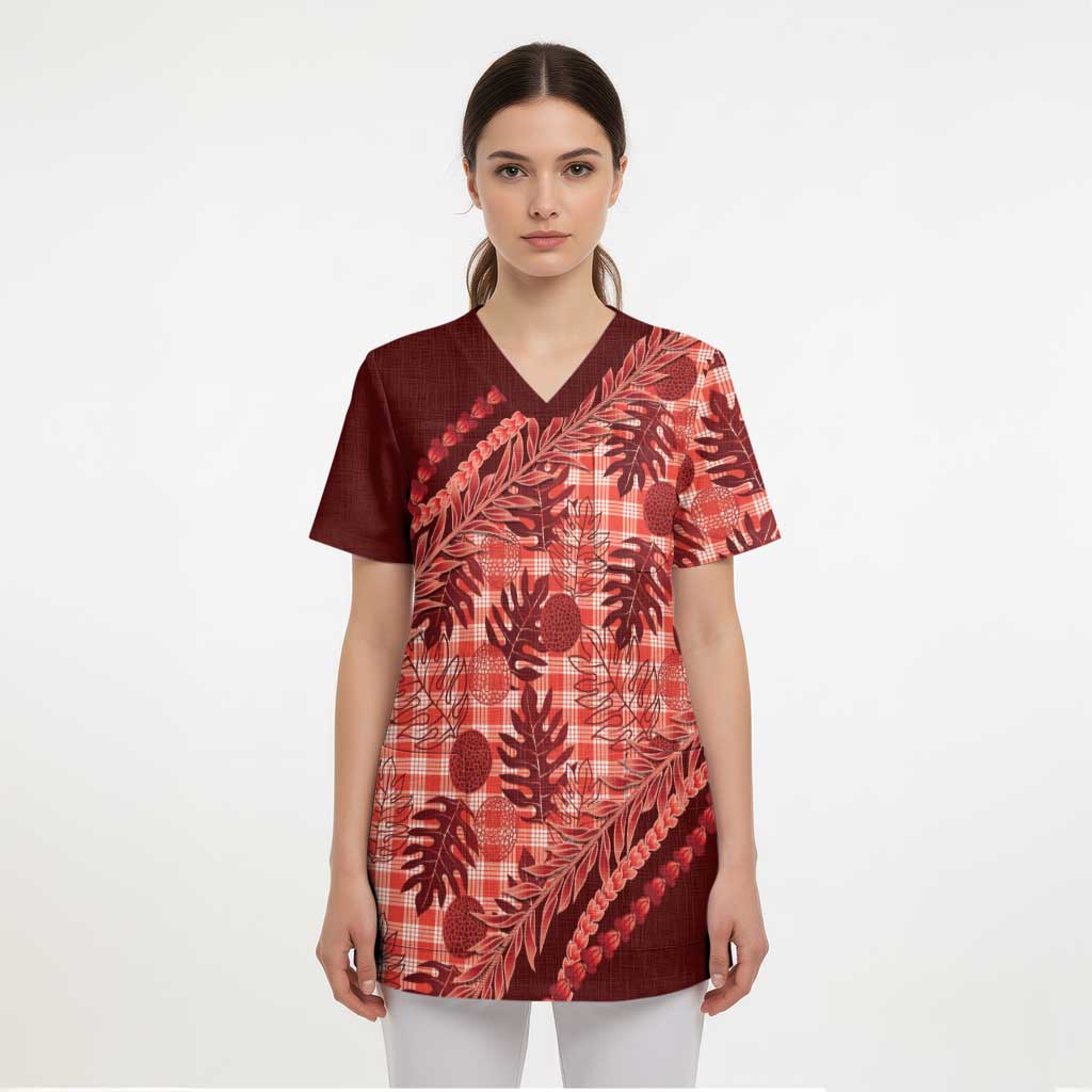 Hawaii Breadfruit Palaka Scrub Top Ulaula Maile Lei - Polynesian Pride