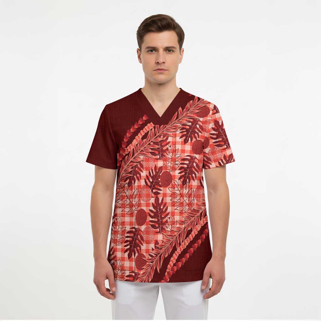 Hawaii Breadfruit Palaka Scrub Top Ulaula Maile Lei - Polynesian Pride