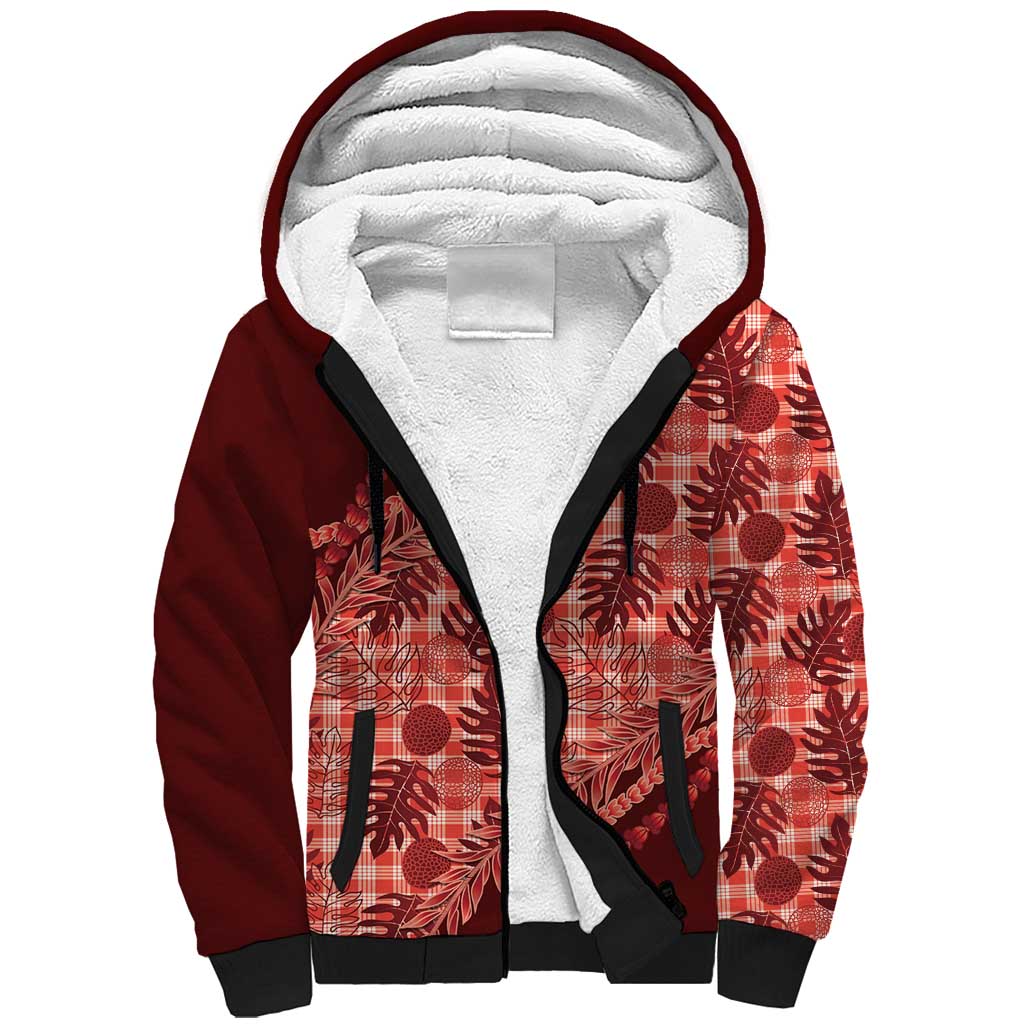 Hawaii Breadfruit Palaka Sherpa Hoodie Ulaula Maile Lei LT9 Unisex Red - Polynesian Pride