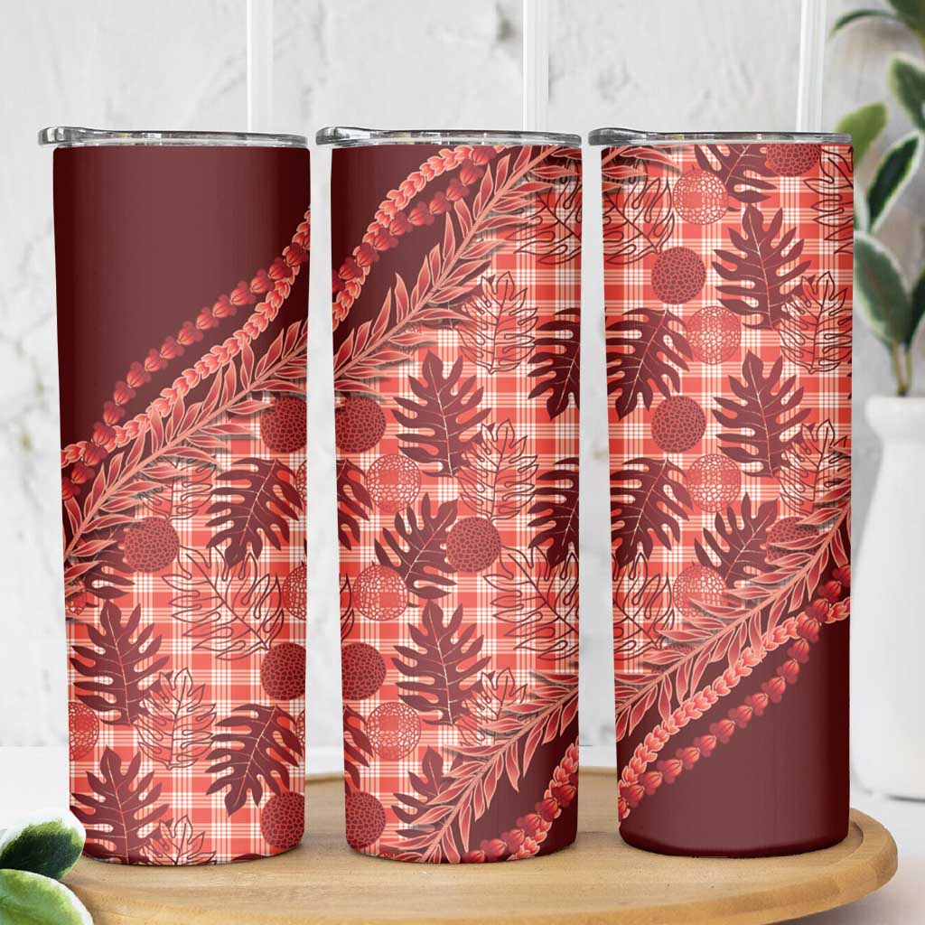 Hawaii Breadfruit Palaka Skinny Tumbler Ulaula Maile Lei - Polynesian Pride