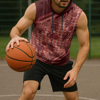 Hawaii Breadfruit Palaka Sleeveless Hoodie Ulaula Maile Lei - Polynesian Pride