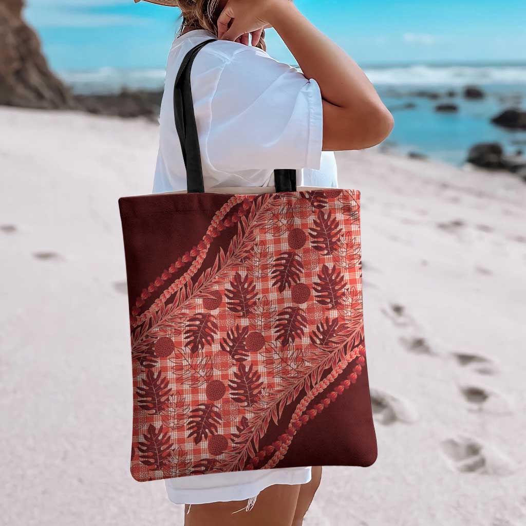 Hawaii Breadfruit Palaka Tote Bag Ulaula Maile Lei - Polynesian Pride