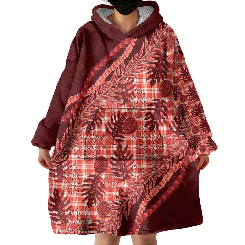 Hawaii Breadfruit Palaka Wearable Blanket Hoodie Ulaula Maile Lei - Polynesian Pride