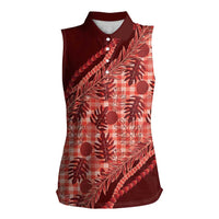 Hawaii Breadfruit Palaka Women Sleeveless Polo Shirt Ulaula Maile Lei - Polynesian Pride