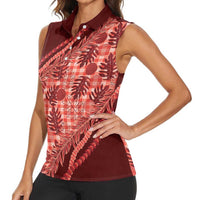 Hawaii Breadfruit Palaka Women Sleeveless Polo Shirt Ulaula Maile Lei - Polynesian Pride