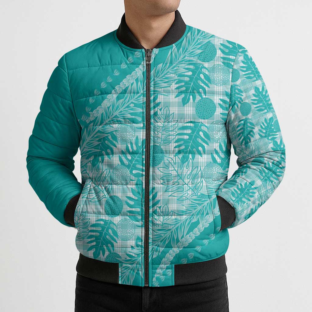 Hawaii Breadfruit Palaka Bomber Puffer Jacket Polu Opal Maile Lei - Polynesian Pride