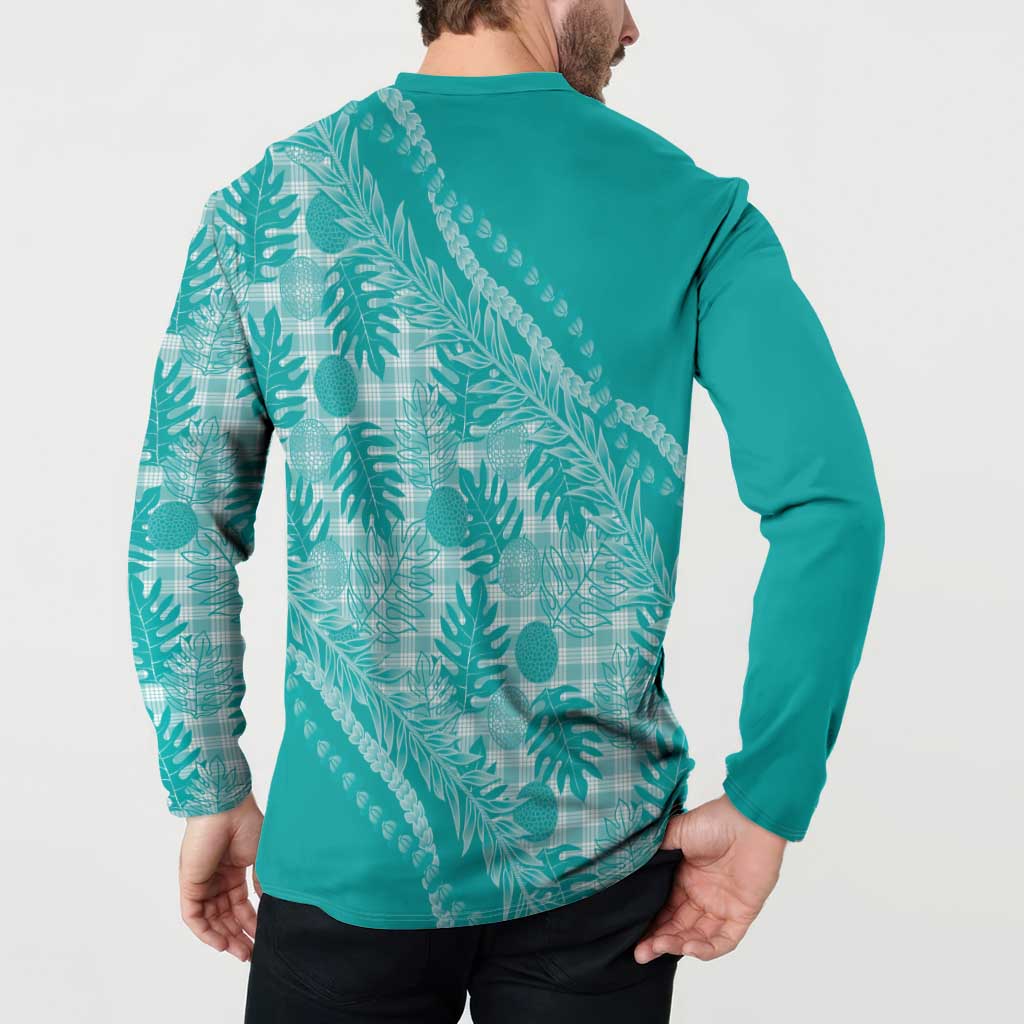 Hawaii Breadfruit Palaka Button Sweatshirt Polu Opal Maile Lei - Polynesian Pride