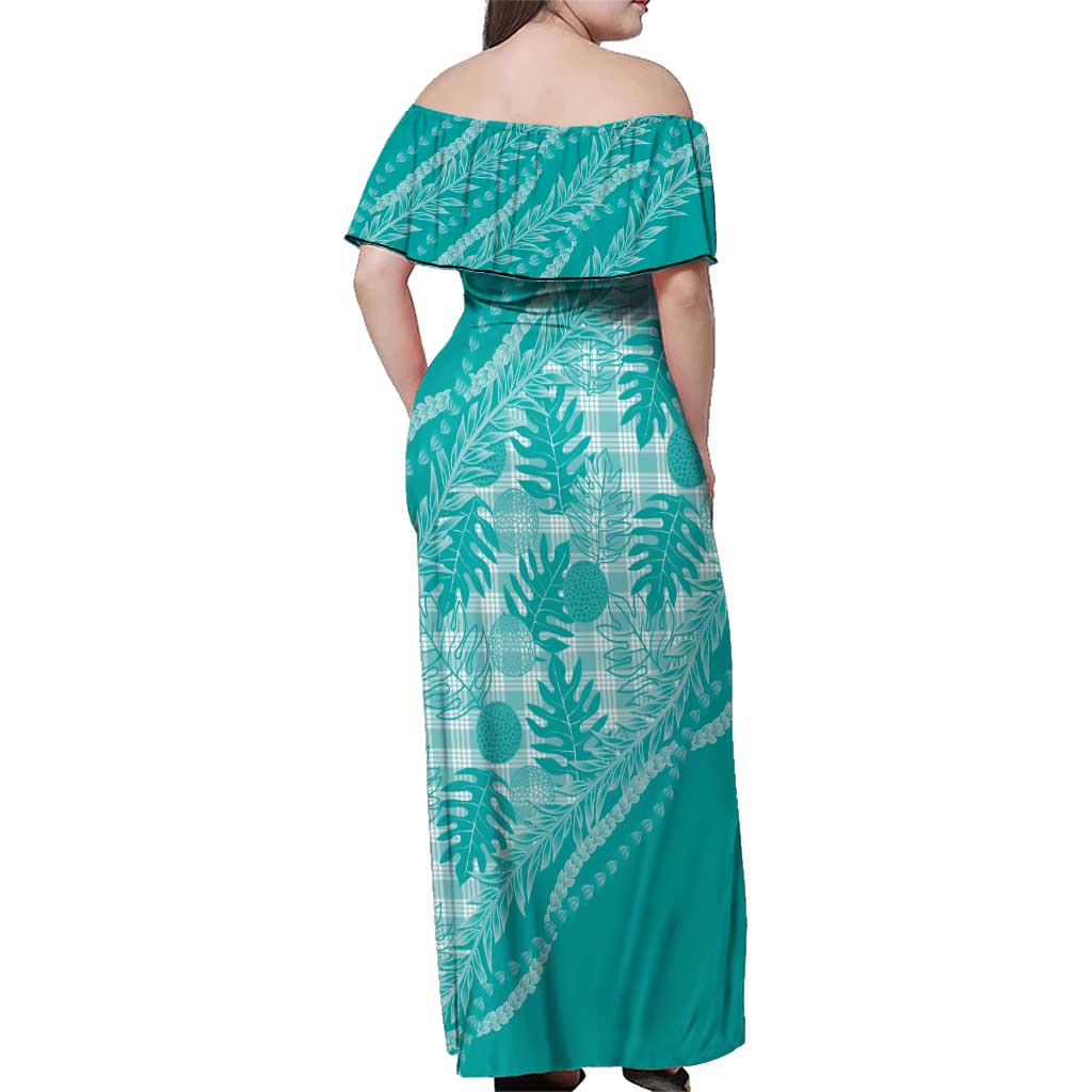 Hawaii Breadfruit Palaka Family Matching Off Shoulder Maxi Dress and Hawaiian Shirt Polu Opal Maile Lei - Polynesian Pride
