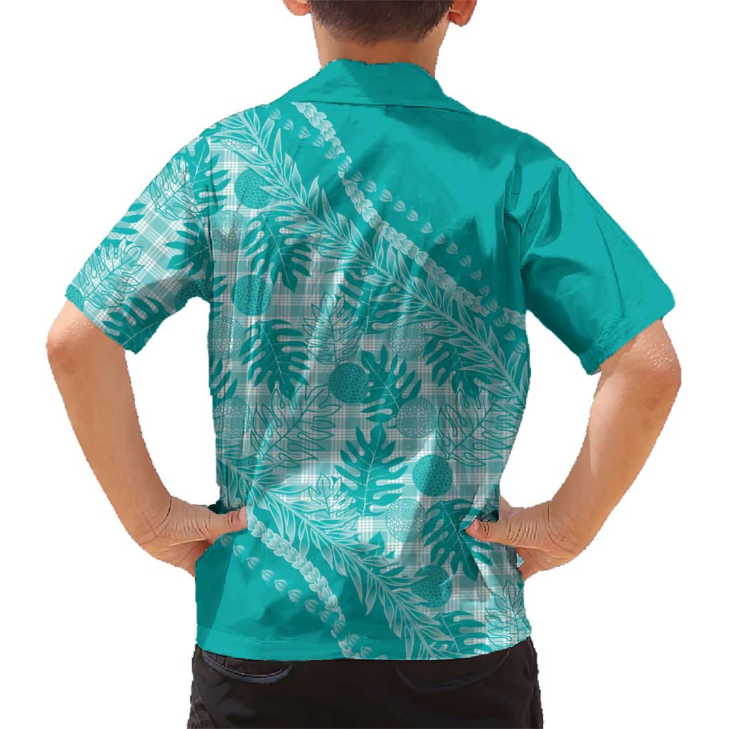Hawaii Breadfruit Palaka Family Matching Puletasi and Hawaiian Shirt Polu Opal Maile Lei - Polynesian Pride
