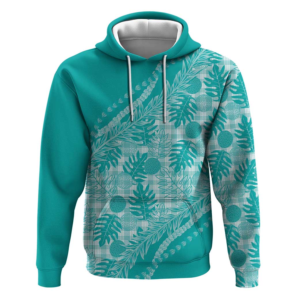 Hawaii Breadfruit Palaka Hoodie Polu Opal Maile Lei LT9 Pullover Hoodie Turquoise - Polynesian Pride