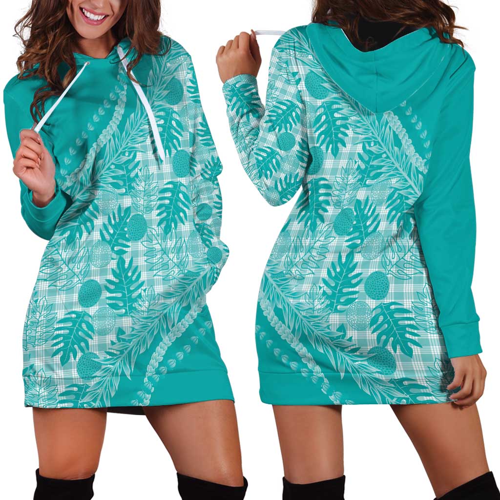 Hawaii Breadfruit Palaka Hoodie Dress Polu Opal Maile Lei - Polynesian Pride