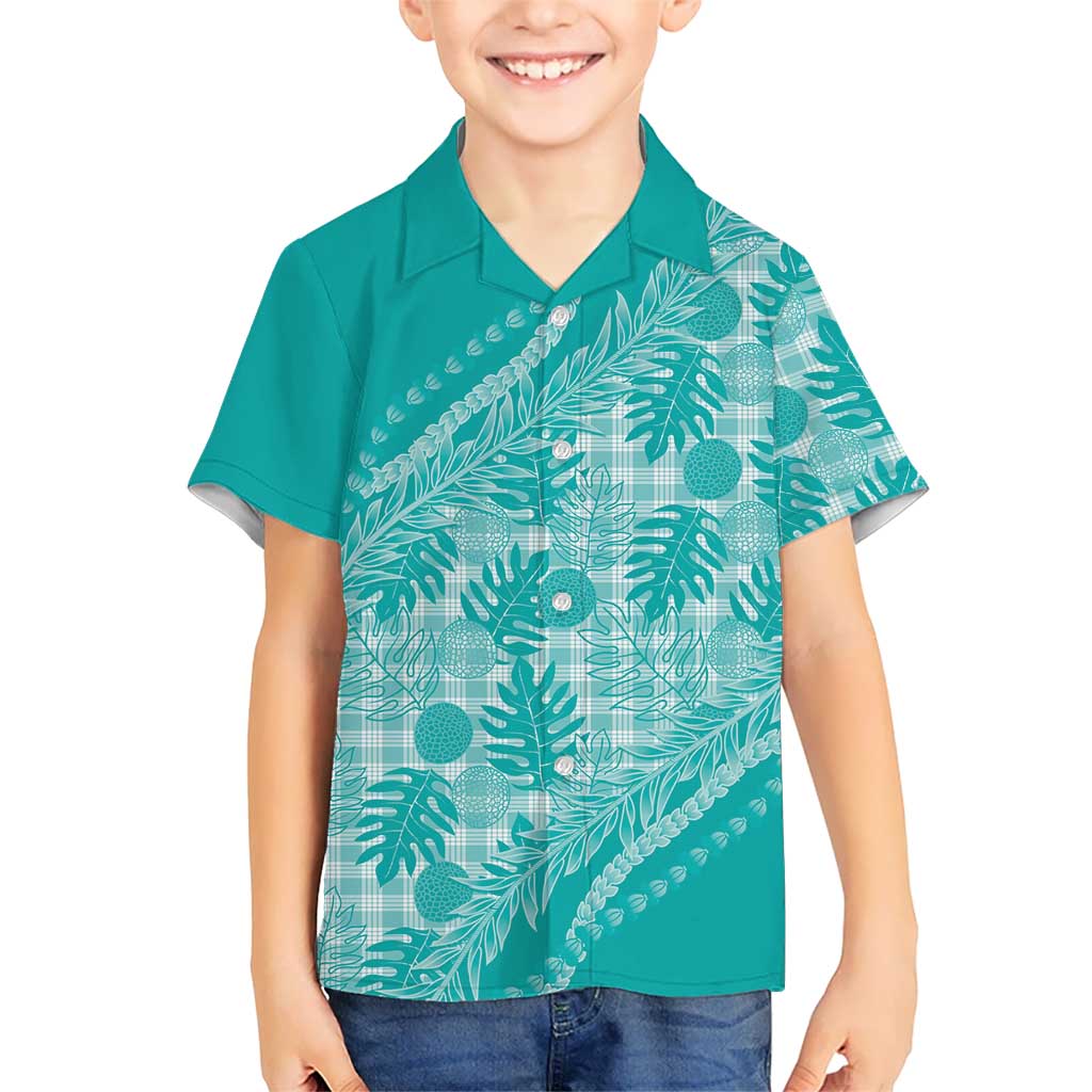 Hawaii Breadfruit Palaka Kid Hawaiian Shirt Polu Opal Maile Lei - Polynesian Pride