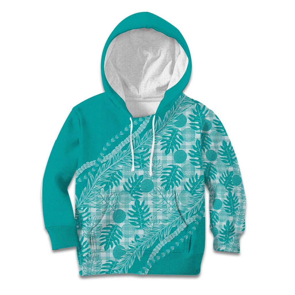 Hawaii Breadfruit Palaka Kid Hoodie Polu Opal Maile Lei LT9 Hoodie Turquoise - Polynesian Pride
