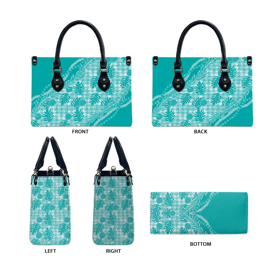 Hawaii Breadfruit Palaka Leather Bag Polu Opal Maile Lei - Polynesian Pride