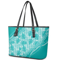 Hawaii Breadfruit Palaka Leather Tote Bag Polu Opal Maile Lei - Polynesian Pride