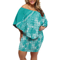 Hawaii Breadfruit Palaka Off Shoulder Short Dress Polu Opal Maile Lei - Polynesian Pride