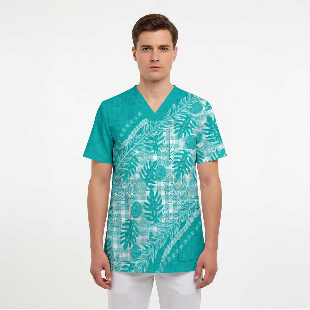 Hawaii Breadfruit Palaka Scrub Top Polu Opal Maile Lei - Polynesian Pride