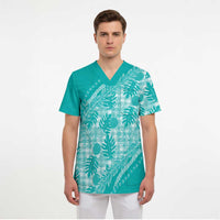 Hawaii Breadfruit Palaka Scrub Top Polu Opal Maile Lei - Polynesian Pride