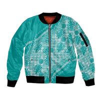 Hawaii Breadfruit Palaka Sleeve Zip Bomber Jacket Polu Opal Maile Lei - Polynesian Pride