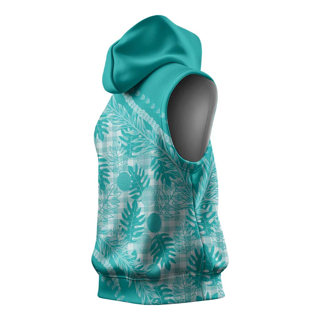 Hawaii Breadfruit Palaka Sleeveless Hoodie Polu Opal Maile Lei - Polynesian Pride
