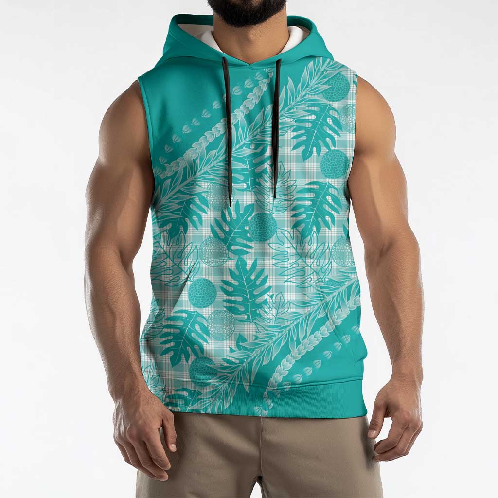 Hawaii Breadfruit Palaka Sleeveless Hoodie Polu Opal Maile Lei - Polynesian Pride