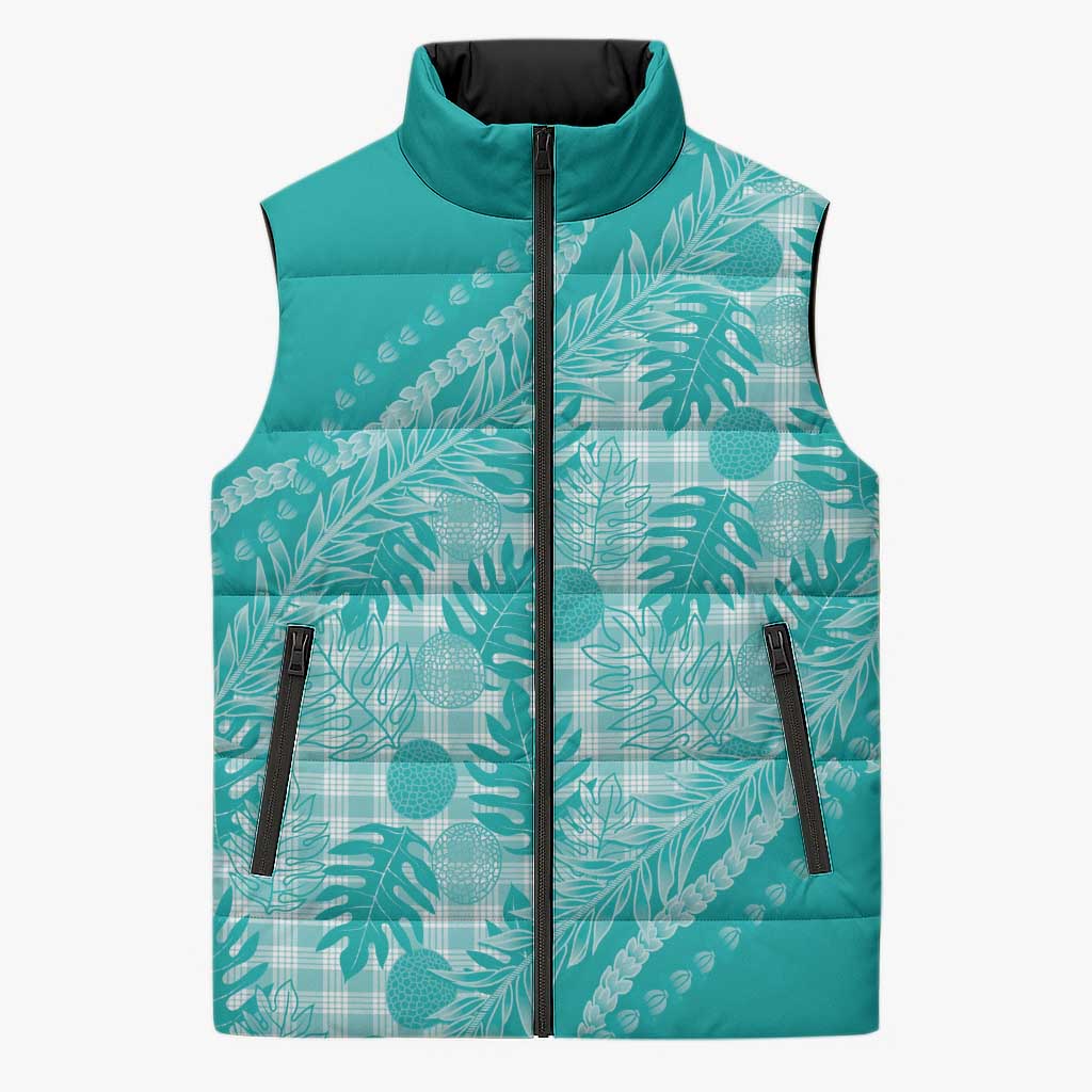 Hawaii Breadfruit Palaka Sleeveless Puffer Jacket Polu Opal Maile Lei - Polynesian Pride