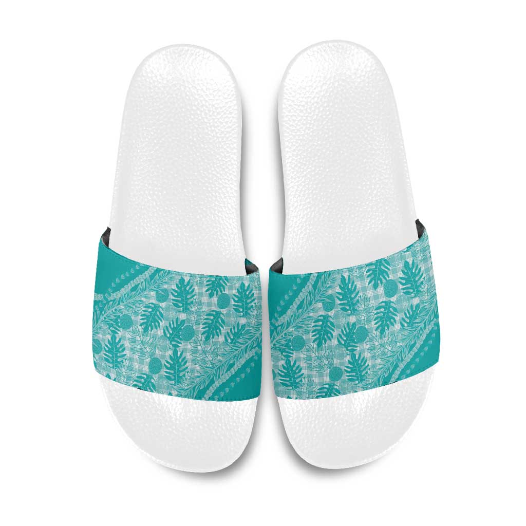 Hawaii Breadfruit Palaka Slide Sandals Polu Opal Maile Lei - Polynesian Pride