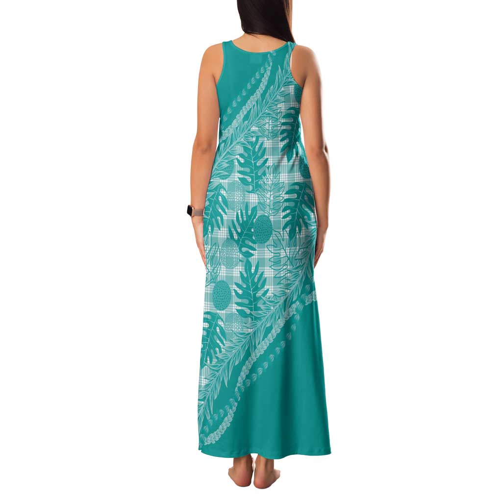 Hawaii Breadfruit Palaka Tank Maxi Dress Polu Opal Maile Lei - Polynesian Pride