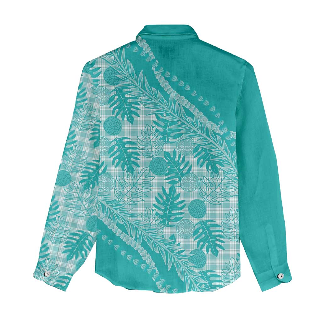 Hawaii Breadfruit Palaka Women Casual Shirt Polu Opal Maile Lei - Polynesian Pride