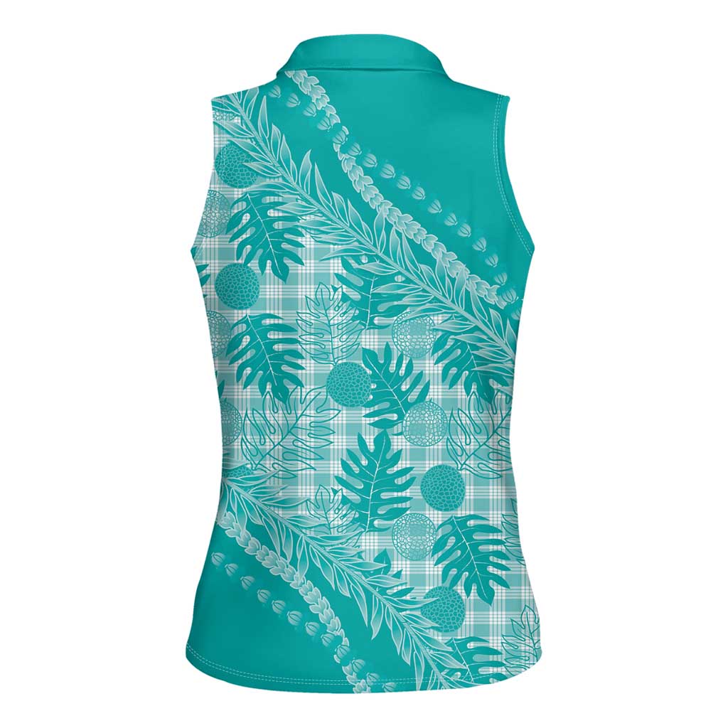 Hawaii Breadfruit Palaka Women Sleeveless Polo Shirt Polu Opal Maile Lei - Polynesian Pride