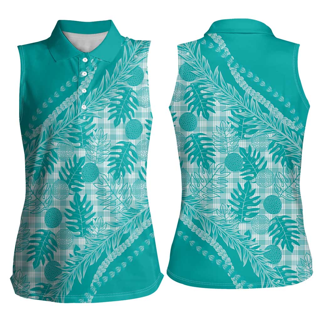 Hawaii Breadfruit Palaka Women Sleeveless Polo Shirt Polu Opal Maile Lei - Polynesian Pride