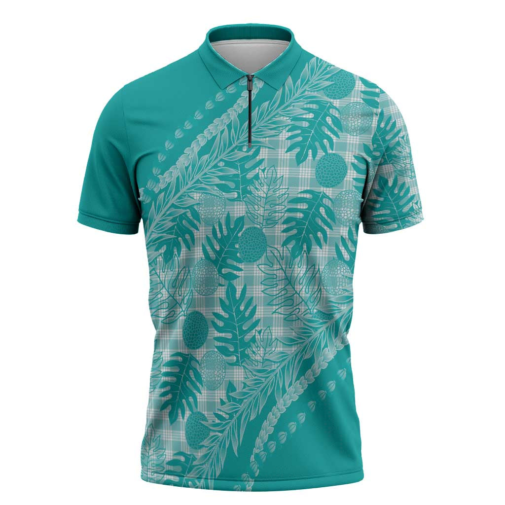 Hawaii Breadfruit Palaka Zipper Polo Shirt Polu Opal Maile Lei - Polynesian Pride