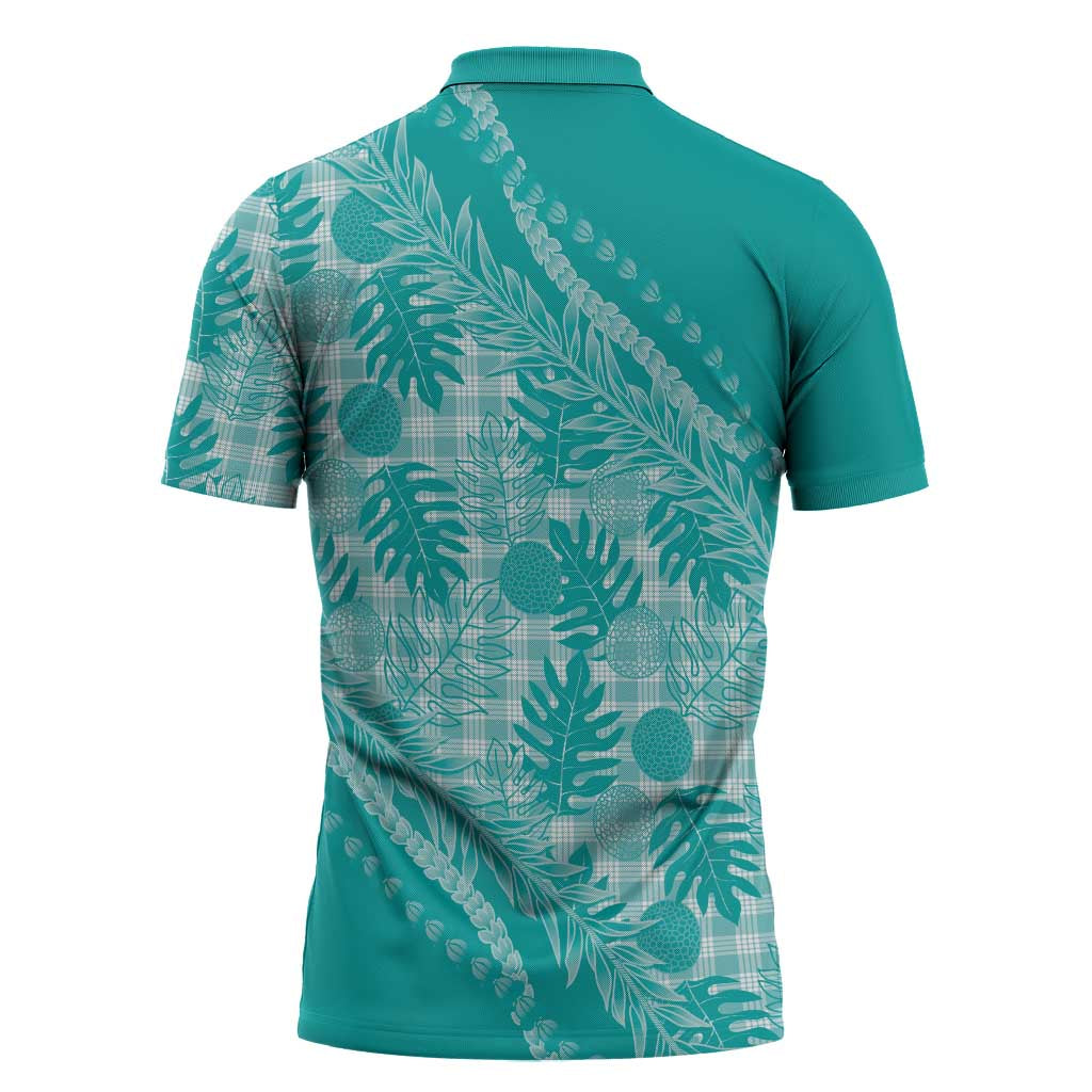 Hawaii Breadfruit Palaka Zipper Polo Shirt Polu Opal Maile Lei - Polynesian Pride