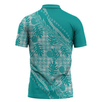 Hawaii Breadfruit Palaka Zipper Polo Shirt Polu Opal Maile Lei - Polynesian Pride