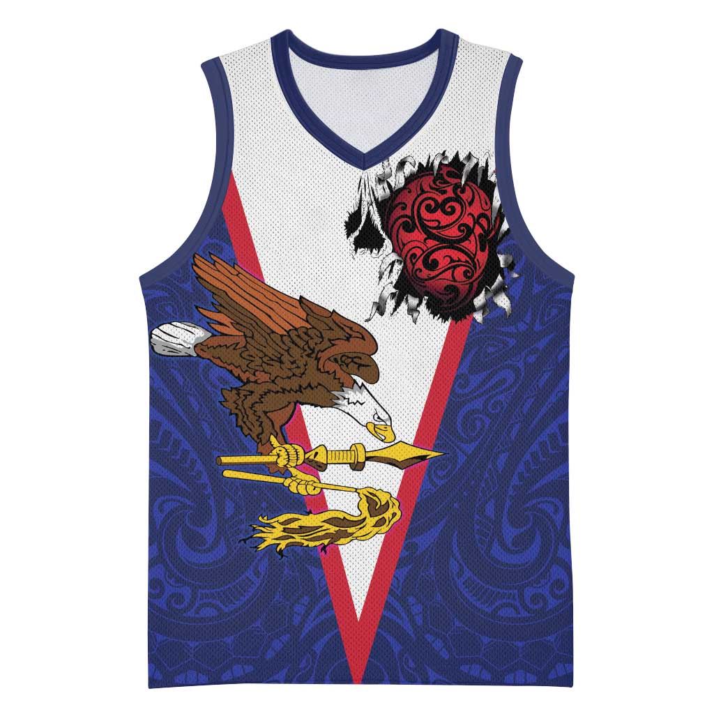 American Samoa Heart Tribal Personalized Basketball Jersey Polynesian Patterns LT9 Unisex Blue - Polynesian Pride