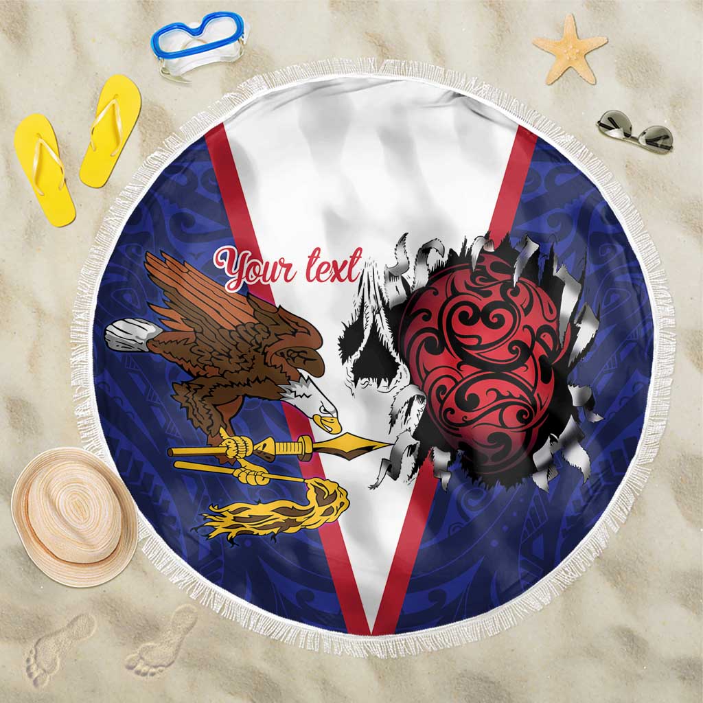 American Samoa Heart Tribal Personalized Beach Blanket Polynesian Patterns