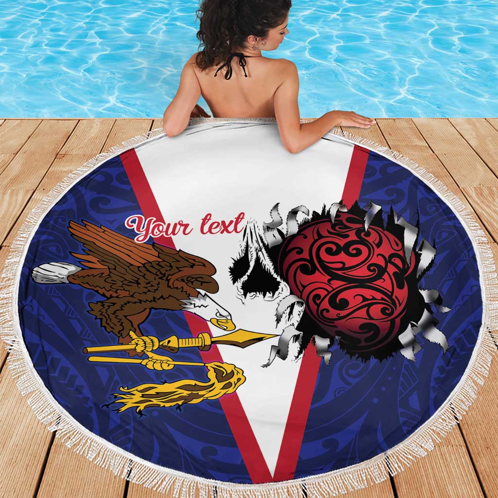 American Samoa Heart Tribal Personalized Beach Blanket Polynesian Patterns