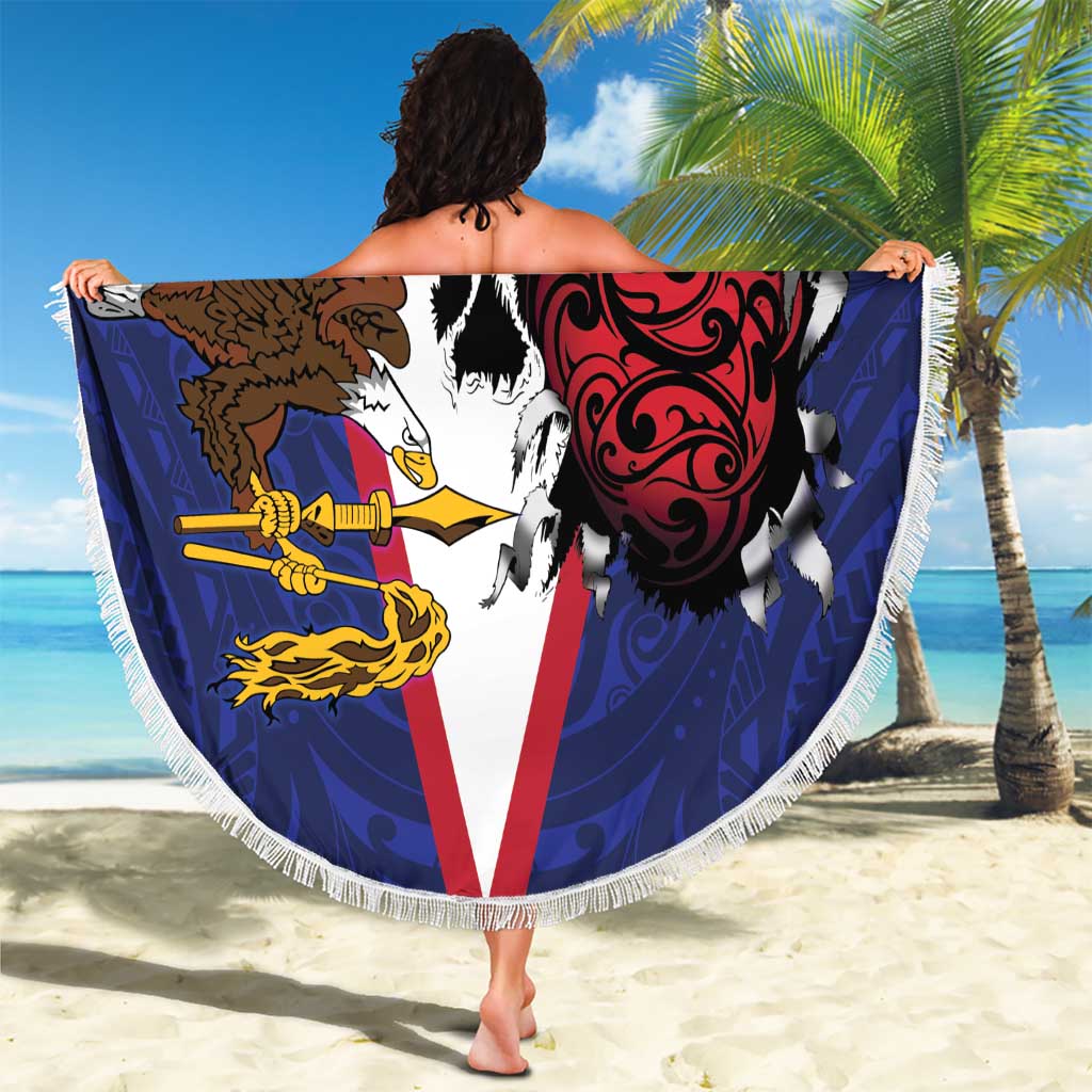 American Samoa Heart Tribal Personalized Beach Blanket Polynesian Patterns