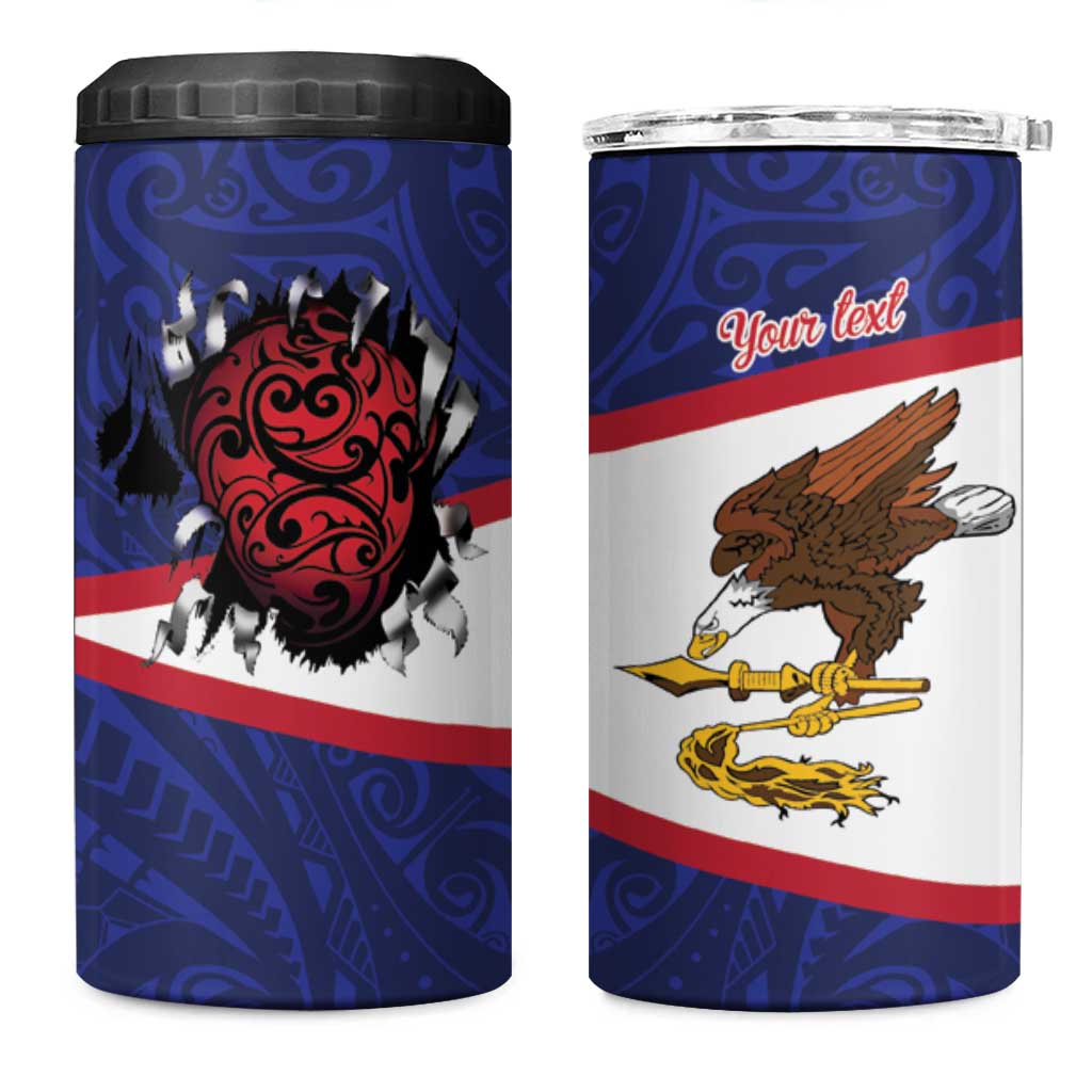 American Samoa Heart Tribal Personalized 4 in 1 Can Cooler Tumbler Polynesian Patterns LT9 One Size: 16 oz Blue - Polynesian Pride