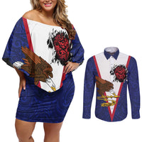 American Samoa Heart Tribal Personalized Couples Matching Off Shoulder Short Dress and Long Sleeve Button Shirt Polynesian Patterns