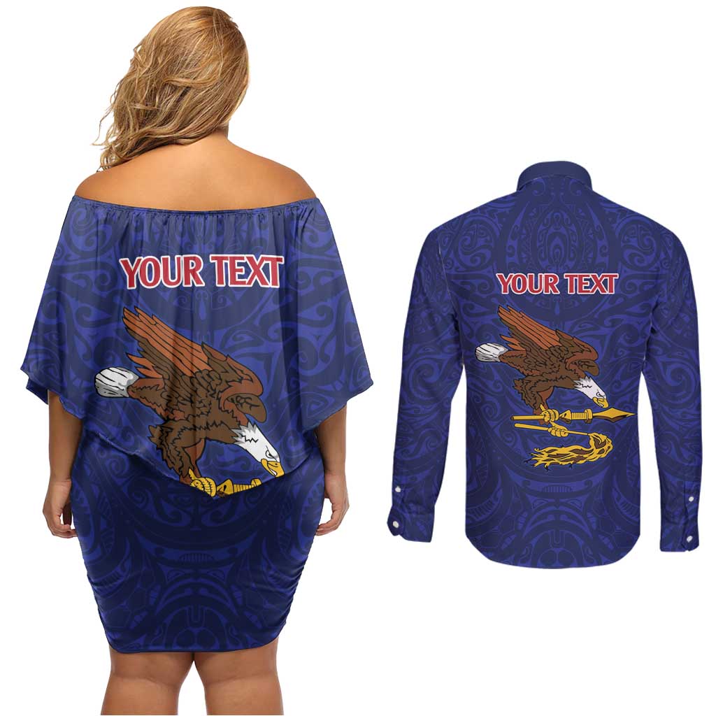 American Samoa Heart Tribal Personalized Couples Matching Off Shoulder Short Dress and Long Sleeve Button Shirt Polynesian Patterns
