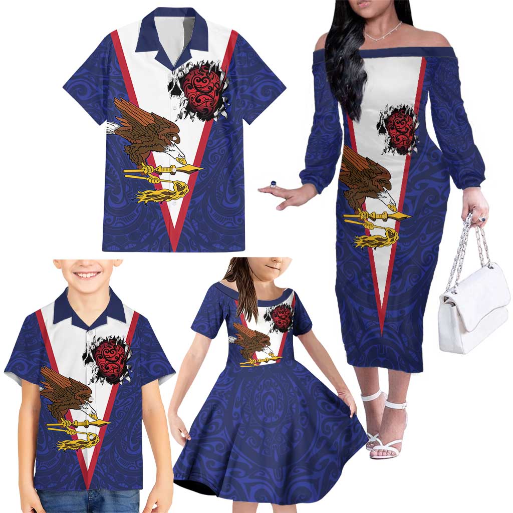 American Samoa Heart Tribal Personalized Family Matching Off The Shoulder Long Sleeve Dress and Hawaiian Shirt Polynesian Patterns