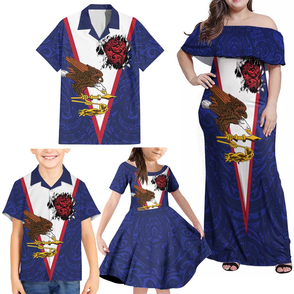 American Samoa Heart Tribal Personalized Family Matching Off Shoulder Maxi Dress and Hawaiian Shirt Polynesian Patterns LT9 - Polynesian Pride