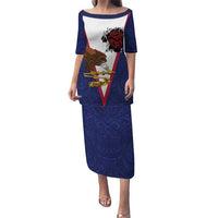 American Samoa Heart Tribal Personalized Family Matching Puletasi and Hawaiian Shirt Polynesian Patterns LT9 Mom's Dress Blue - Polynesian Pride