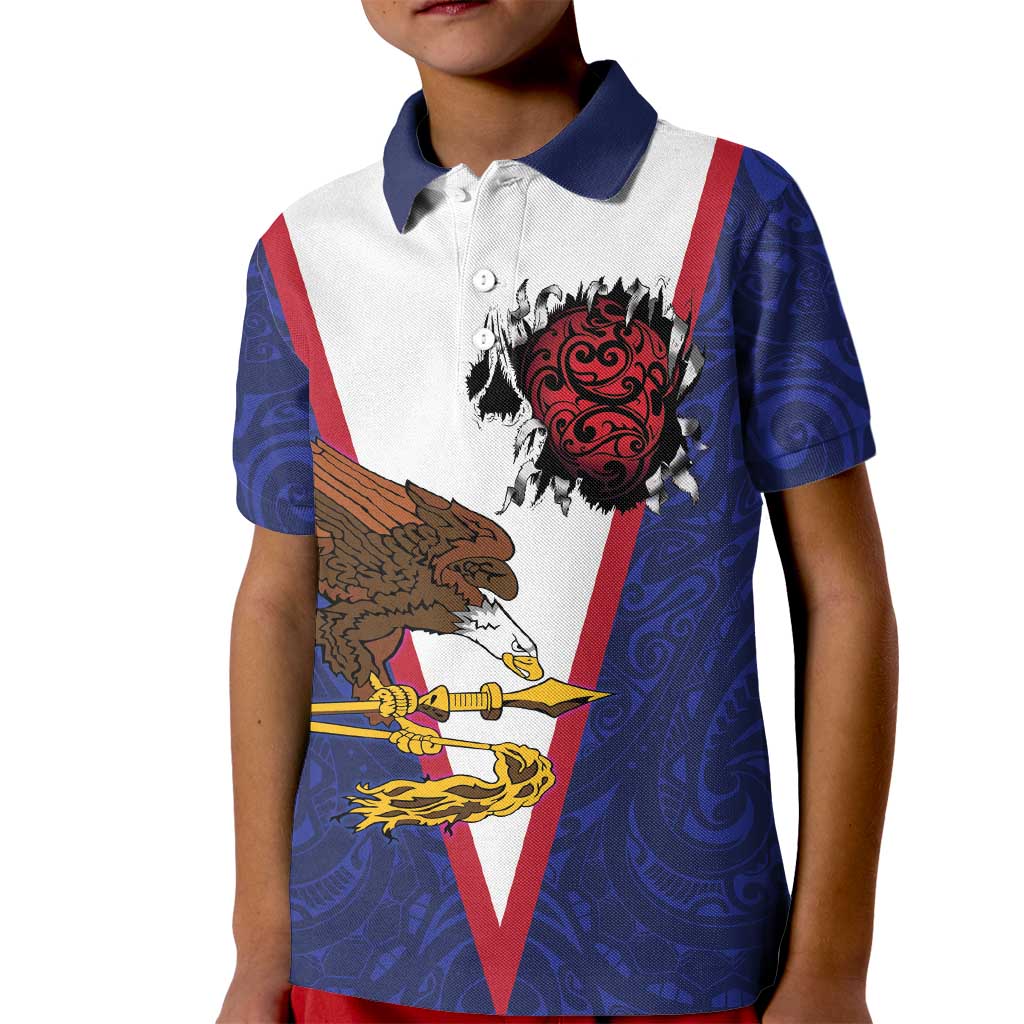 American Samoa Heart Tribal Personalized Kid Polo Shirt Polynesian Patterns LT9 Kid Blue - Polynesian Pride