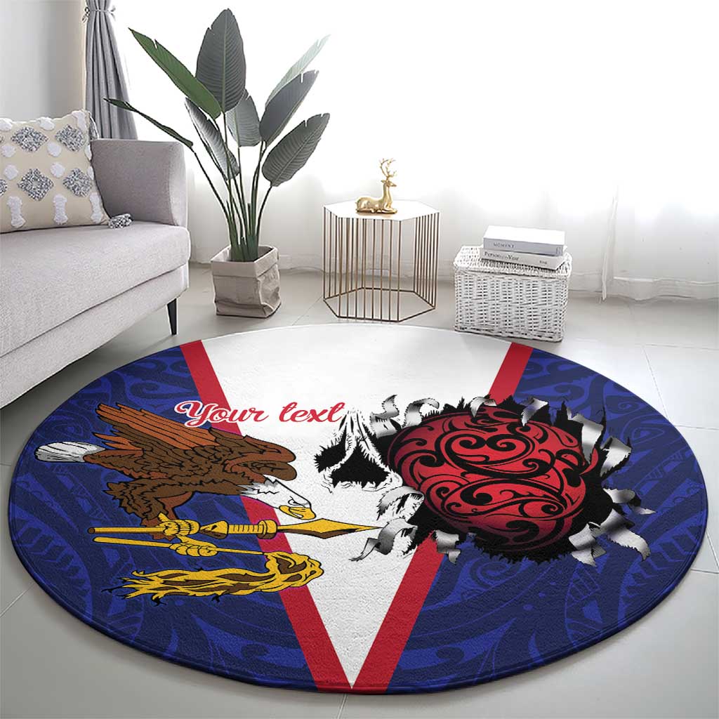 American Samoa Heart Tribal Personalized Round Carpet Polynesian Patterns LT9 - Polynesian Pride