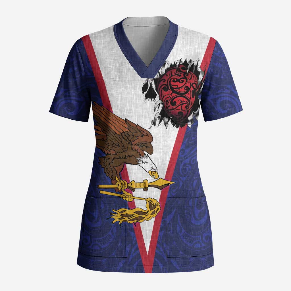 American Samoa Heart Tribal Personalized Scrub Top Polynesian Patterns