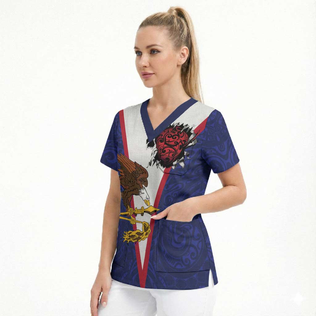 American Samoa Heart Tribal Personalized Scrub Top Polynesian Patterns LT9 - Polynesian Pride