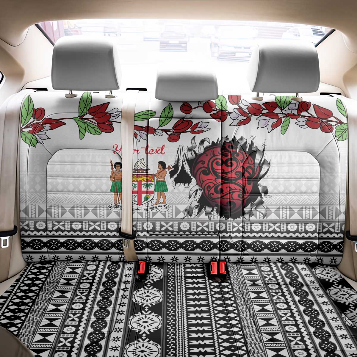 Fiji Heart Tribal Personalised Back Car Seat Cover Polynesian Patterns